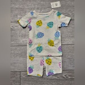 100% Cotton Colorful Pineapple Print Kids 2pc Short Sleeve Pajama W Shorts Set